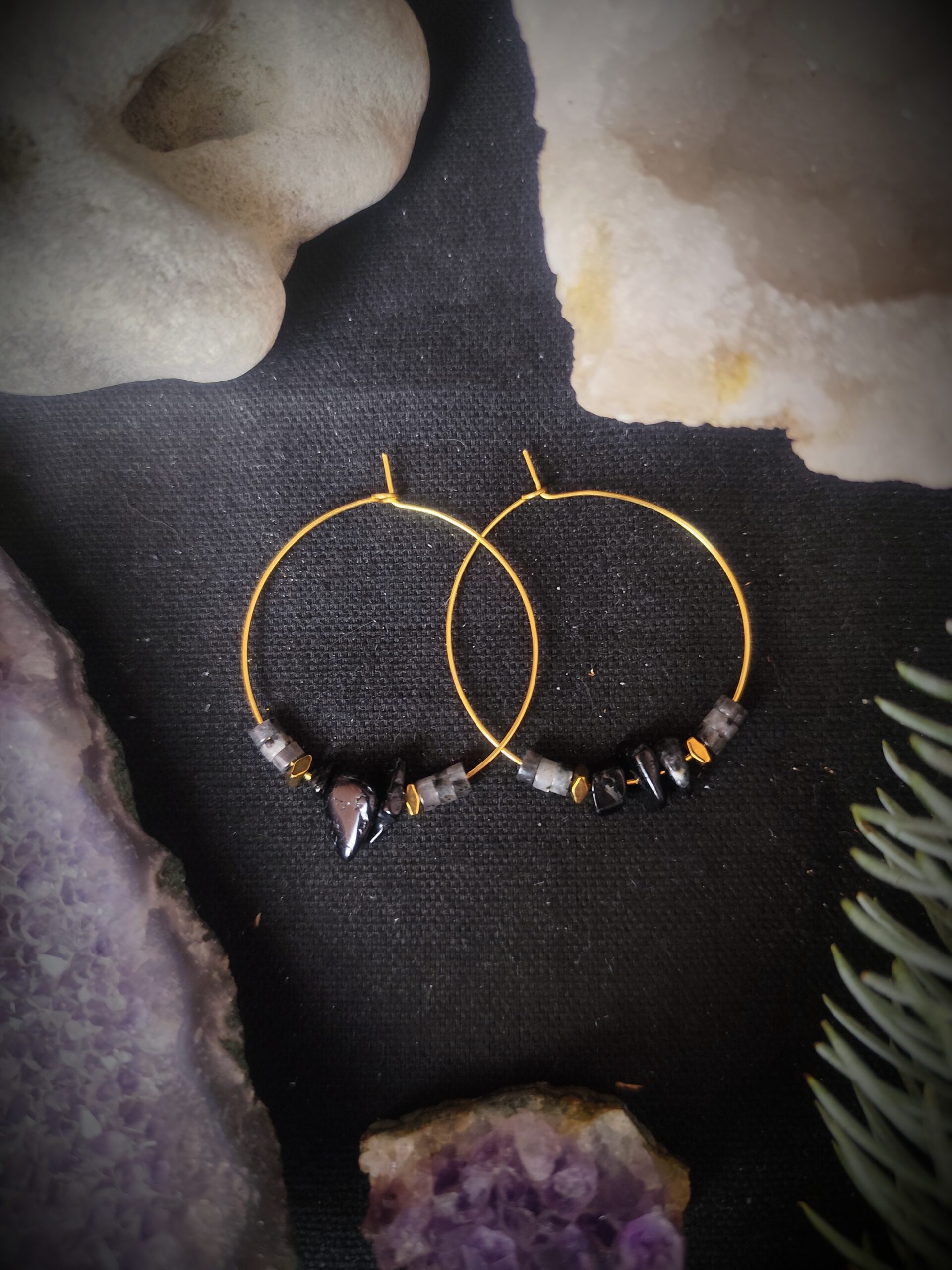 Boucles d'oreilles Mokosz - Larvikite et Agate noire – Image 5