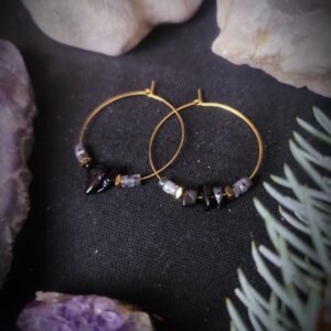 Boucles d'oreilles Mokosz - Larvikite et Agate noire