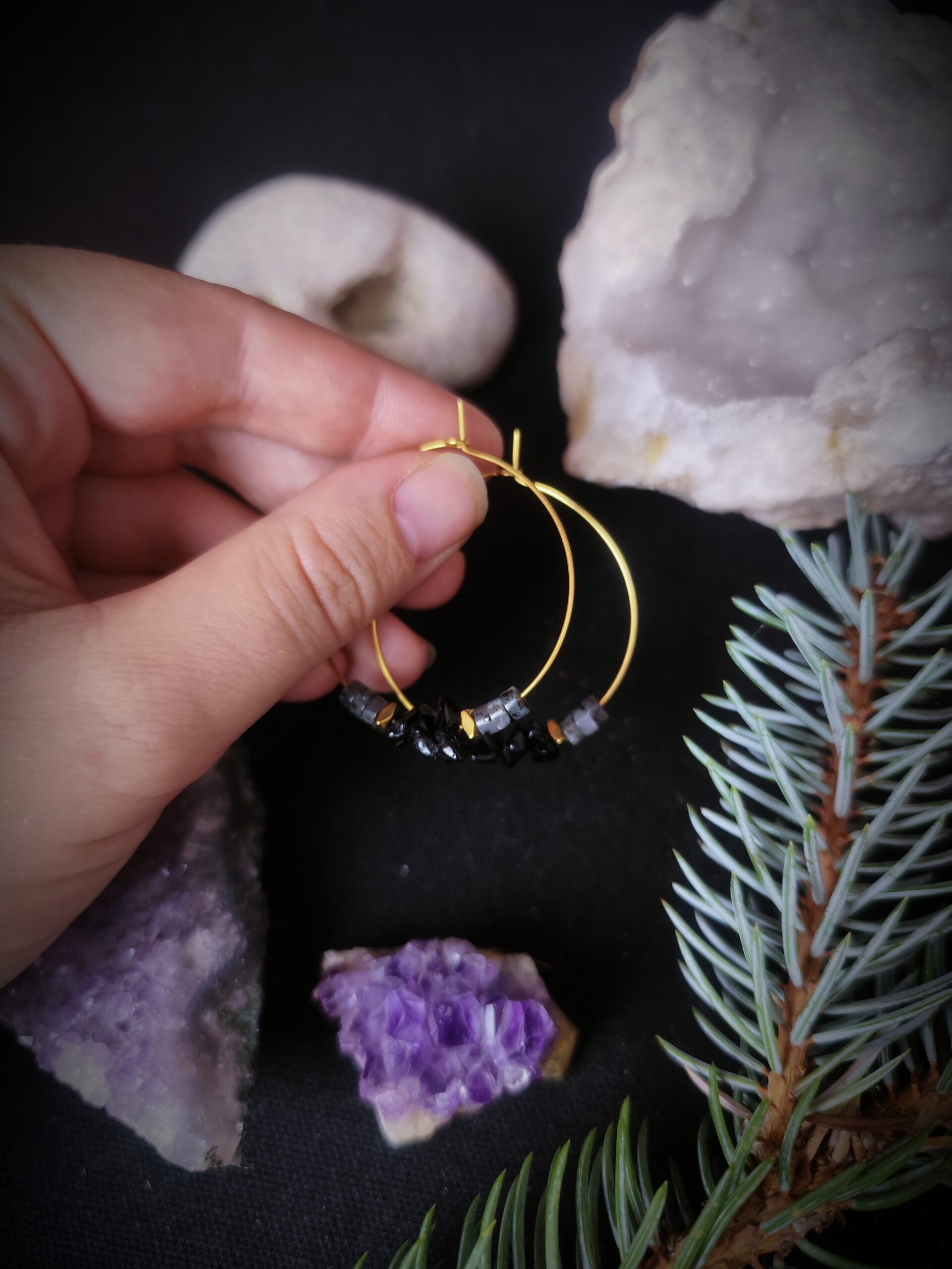 Boucles d'oreilles Mokosz - Larvikite et Agate noire – Image 4