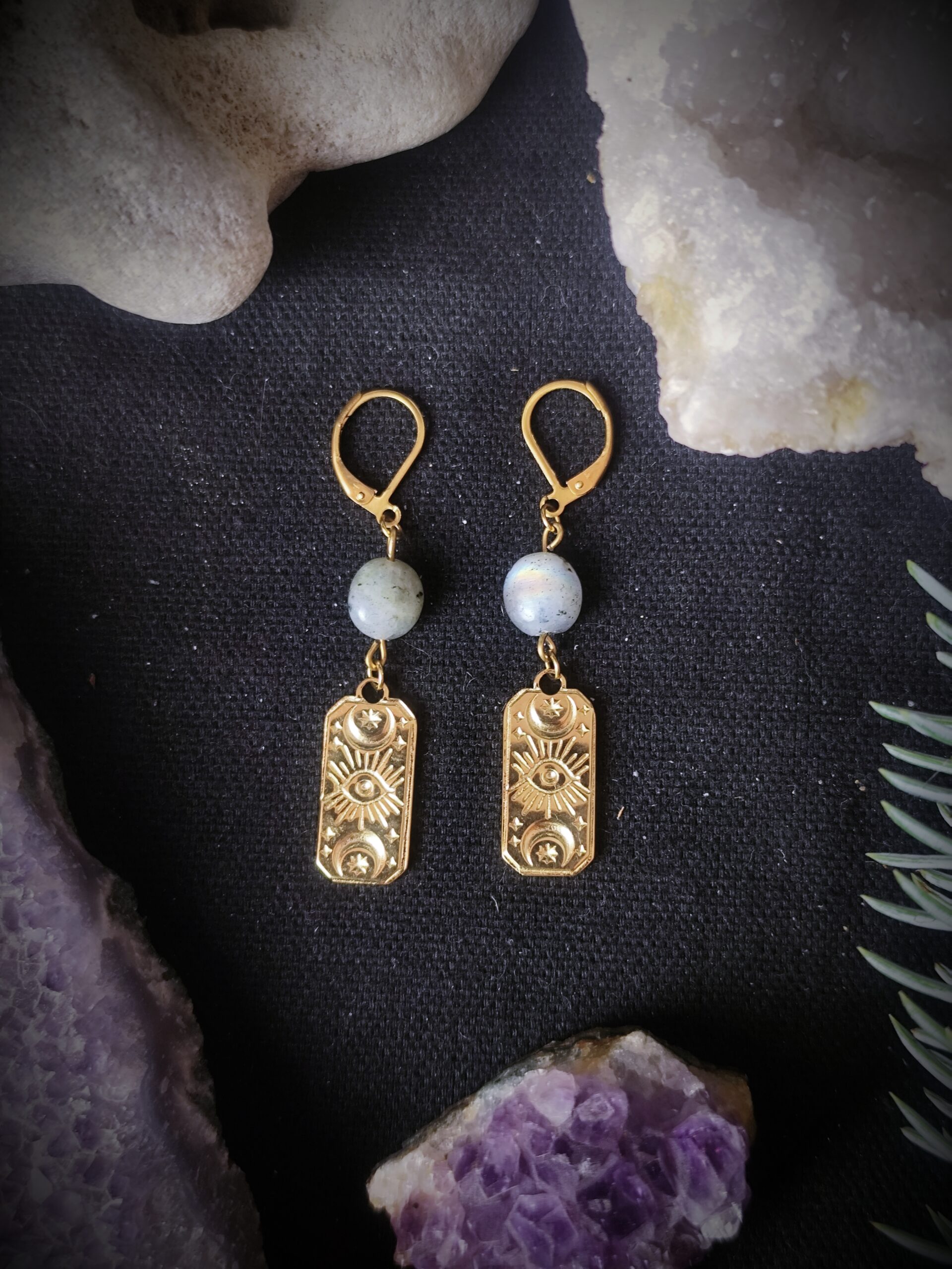 Boucles d'oreilles Oeil des Lunes - Labradorite