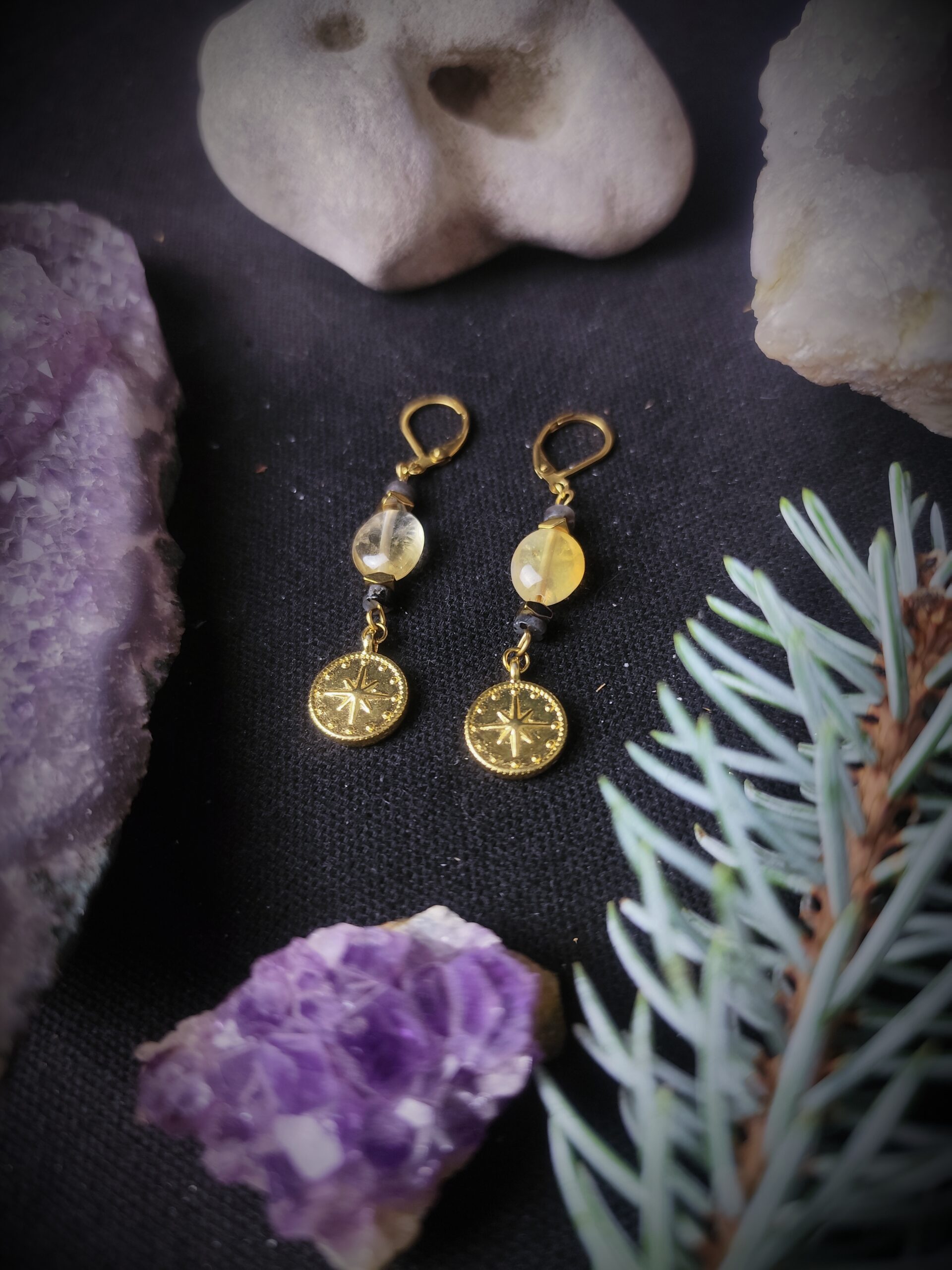 Boucles d'oreilles Nord Astral - Citrine et Larvikite – Image 3