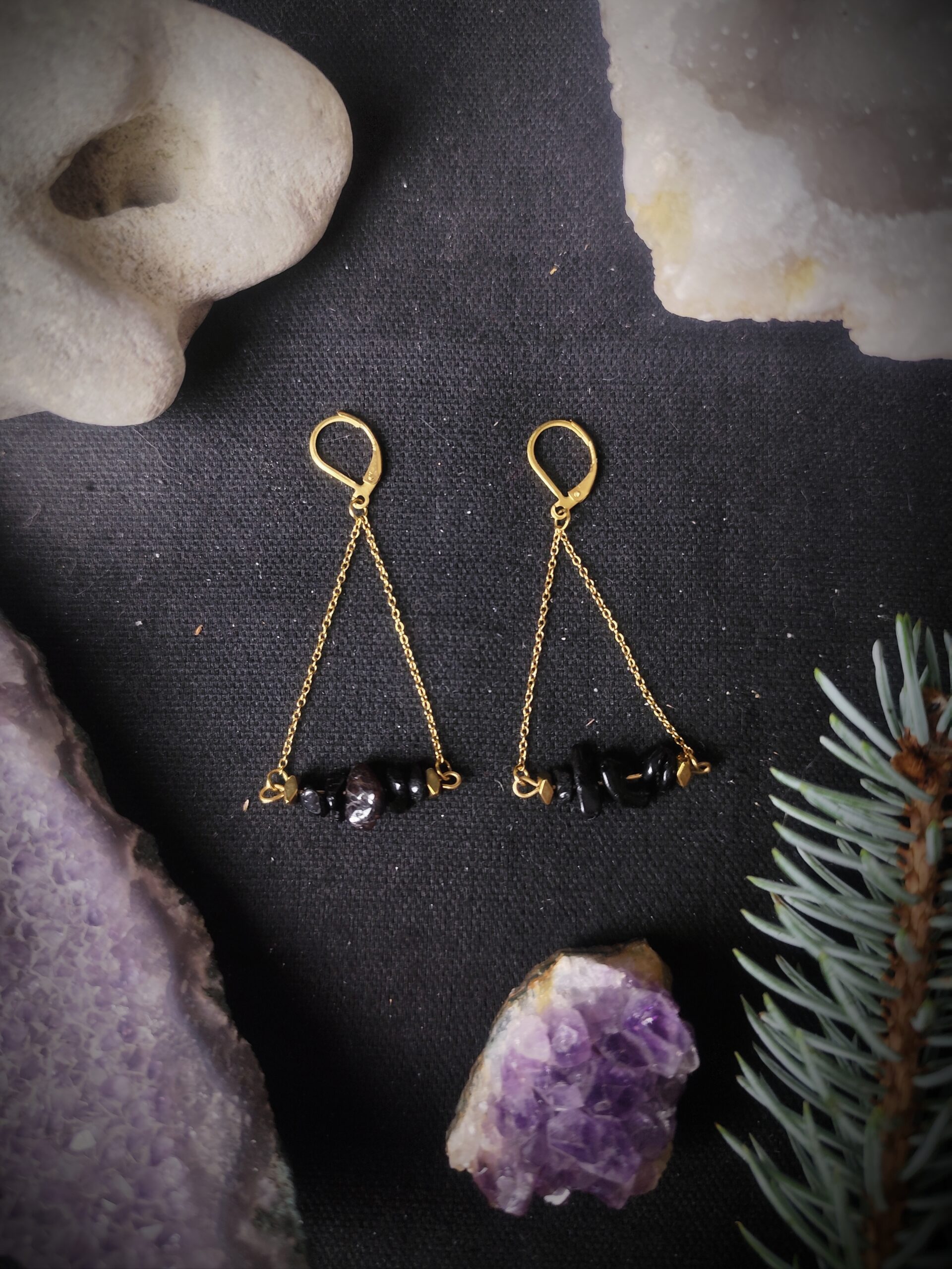 Boucles d'oreilles Serment - Agate Noire