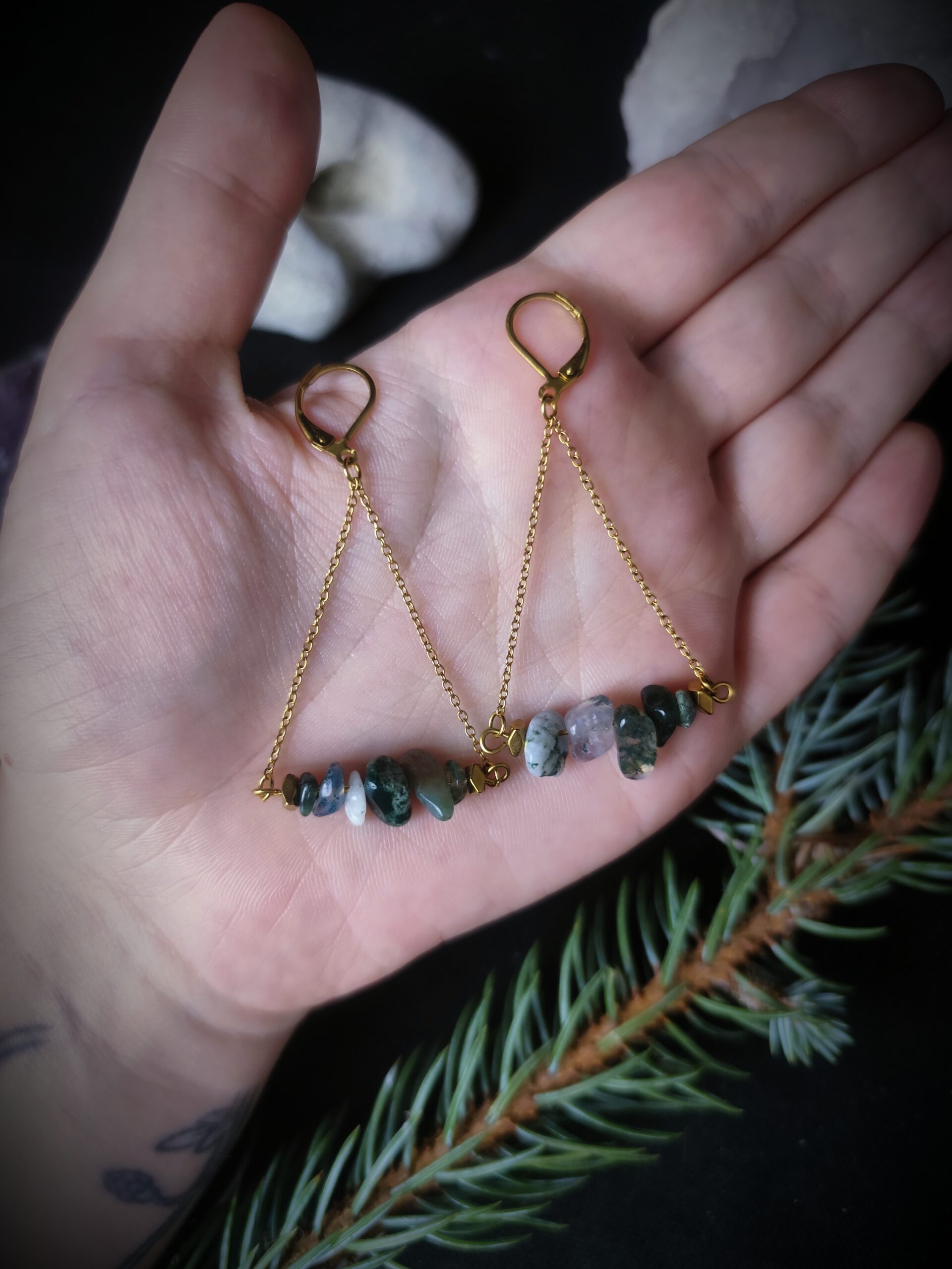 Boucles d'oreilles Racine - Agate Mousse – Image 4