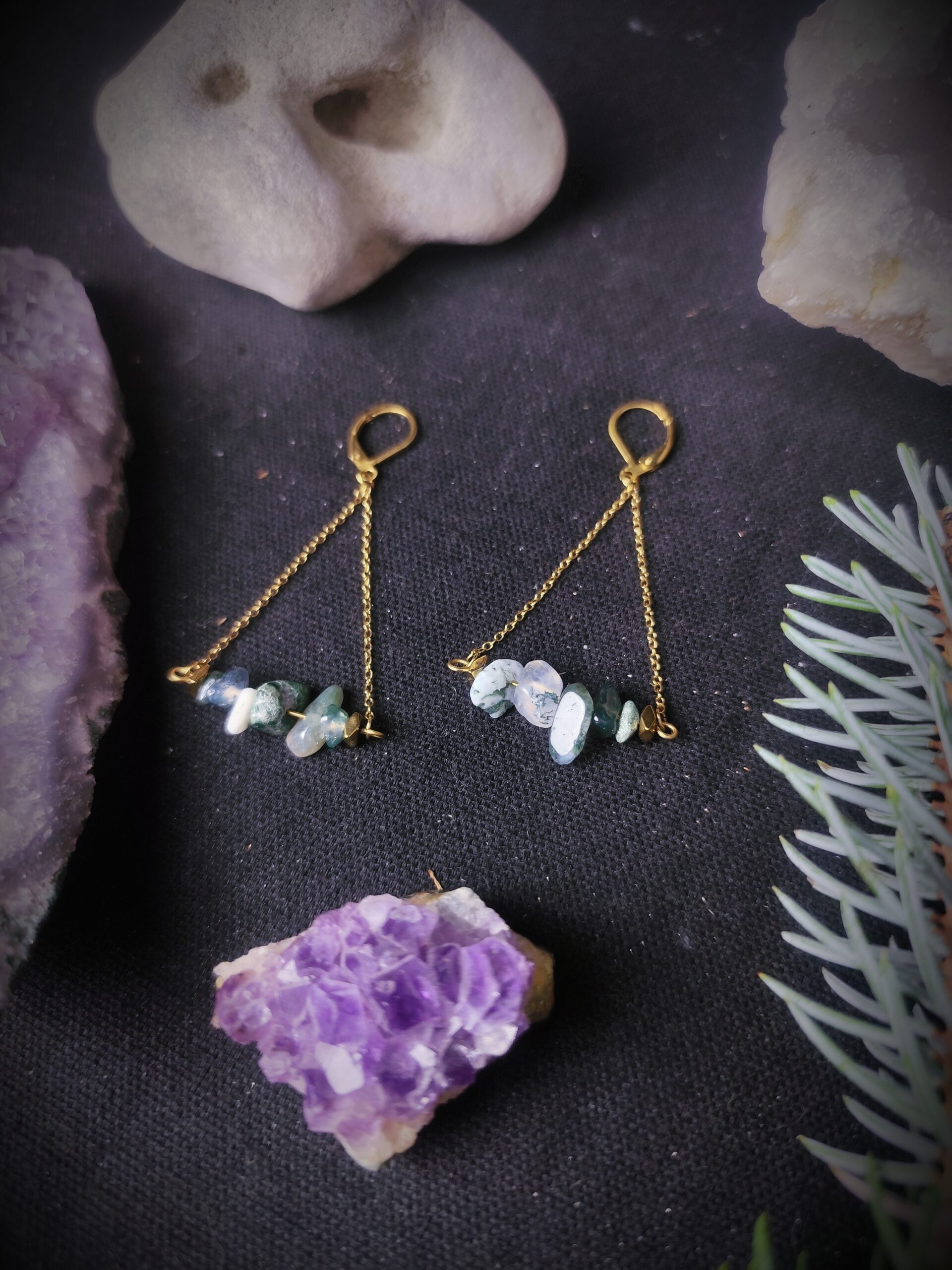 Boucles d'oreilles Racine - Agate Mousse – Image 2