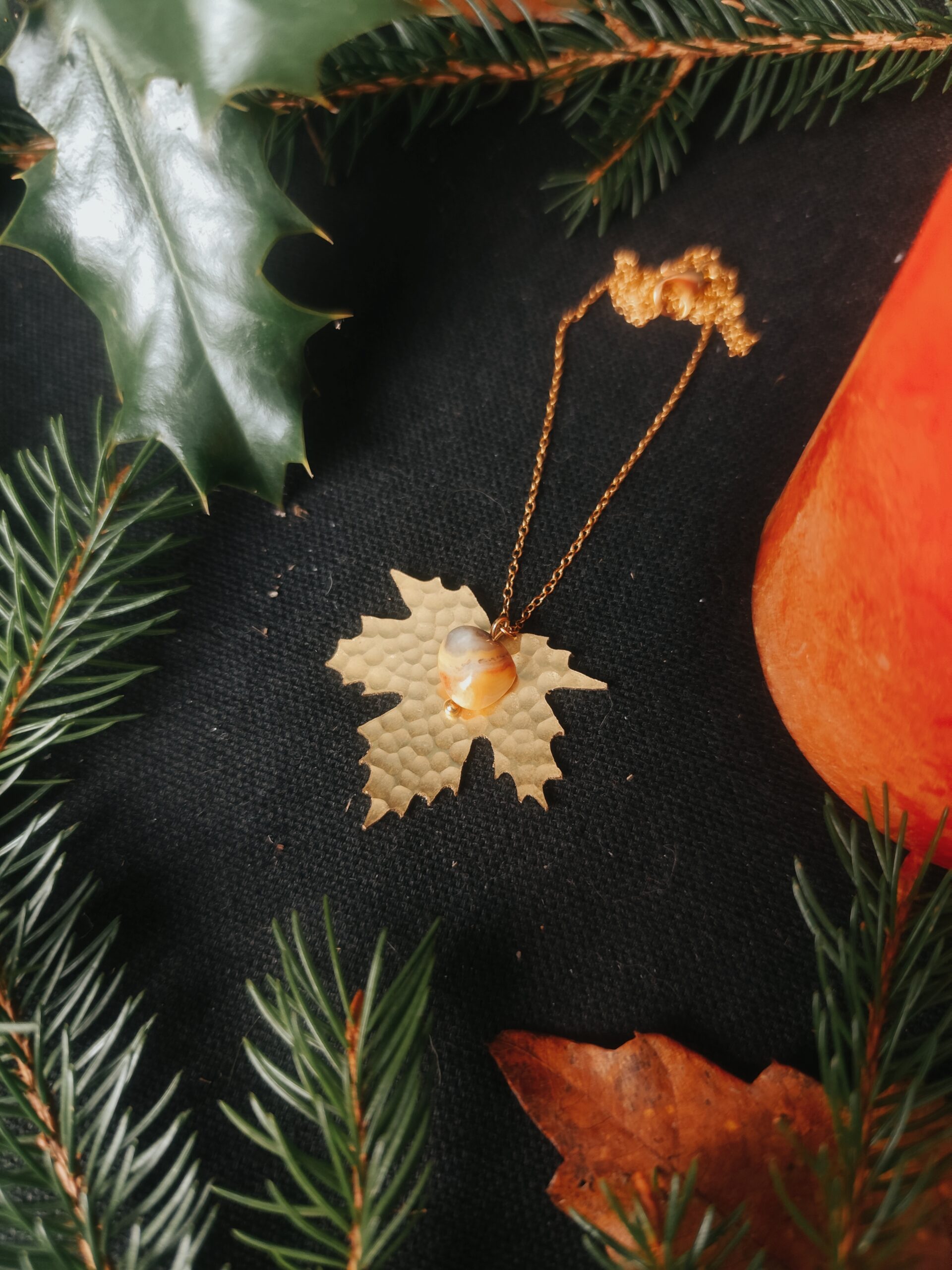 Collier Feuille de Platane - Agate Crazy Lace