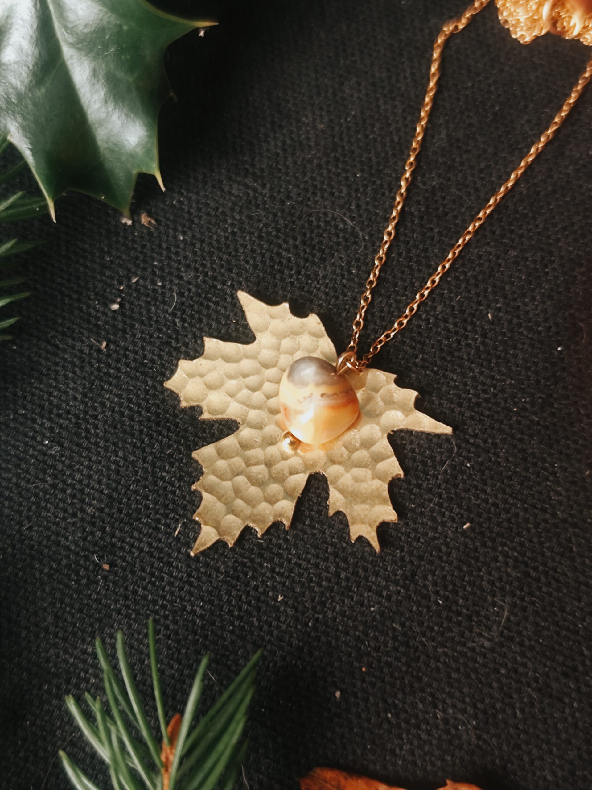 Collier Feuille de Platane - Agate Crazy Lace – Image 6