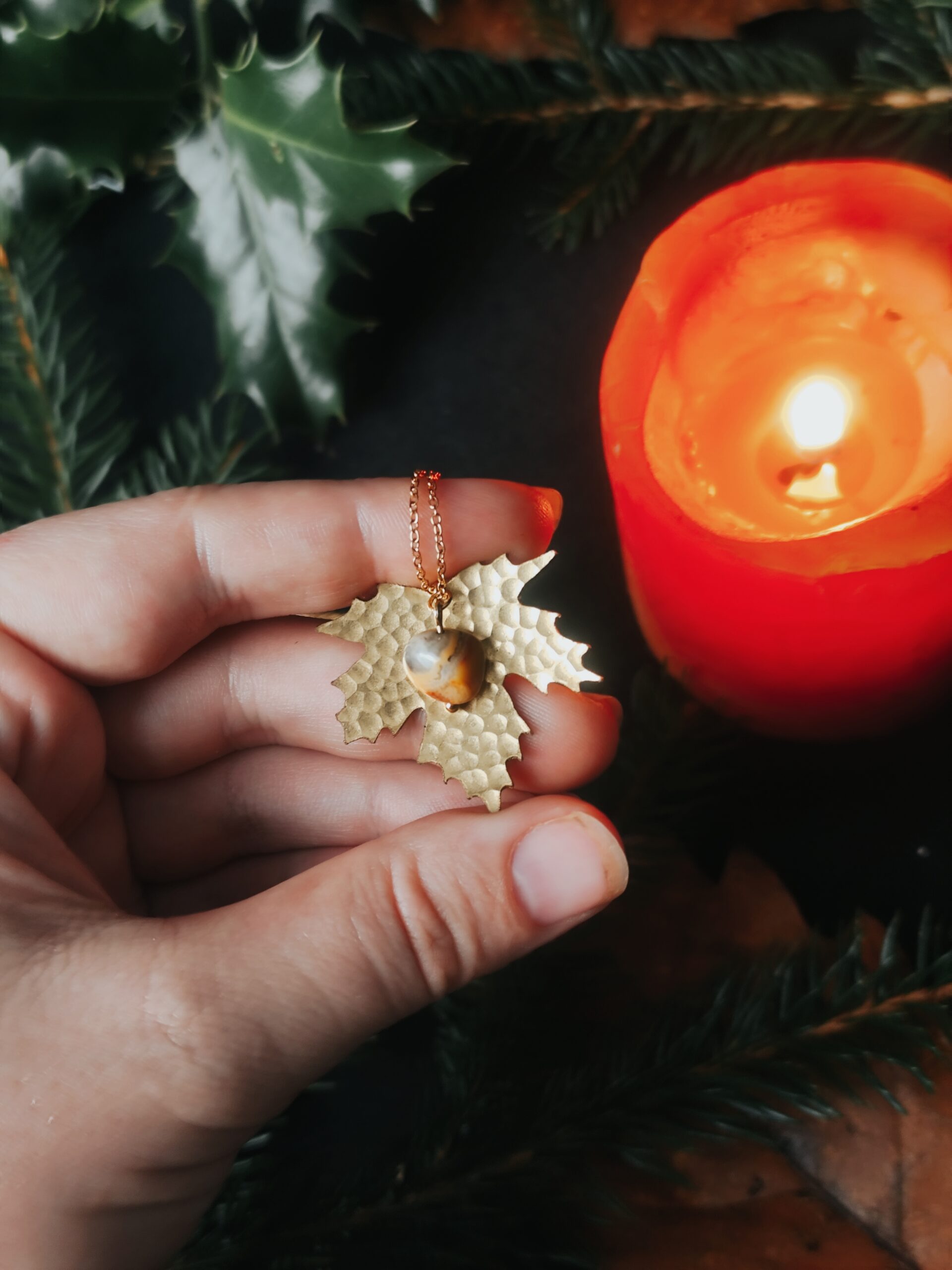 Collier Feuille de Platane - Agate Crazy Lace – Image 2