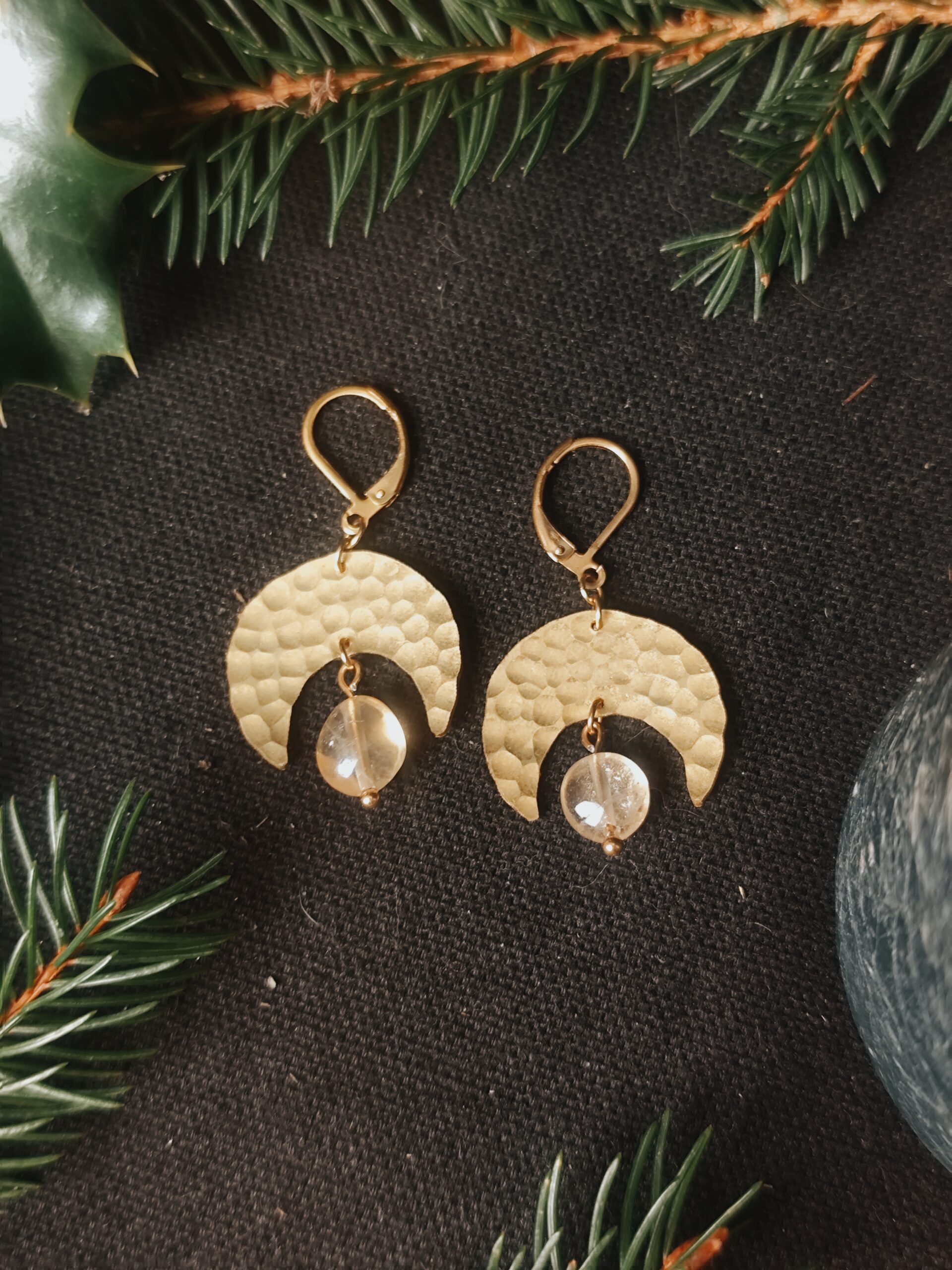 Boucles d'oreilles Lune Gardienne - Citrine
