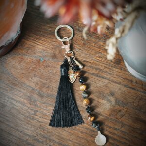Porte clés - Échelle de sorcière Obsidienne dorée et Oeil de tigre