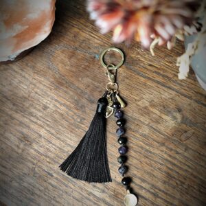 Porte clés - Échelle de sorcière Obsidienne dorée et Améthyste