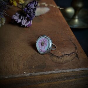 Bague réglable fleurie rose - Collection "Fleurs Sauvées"