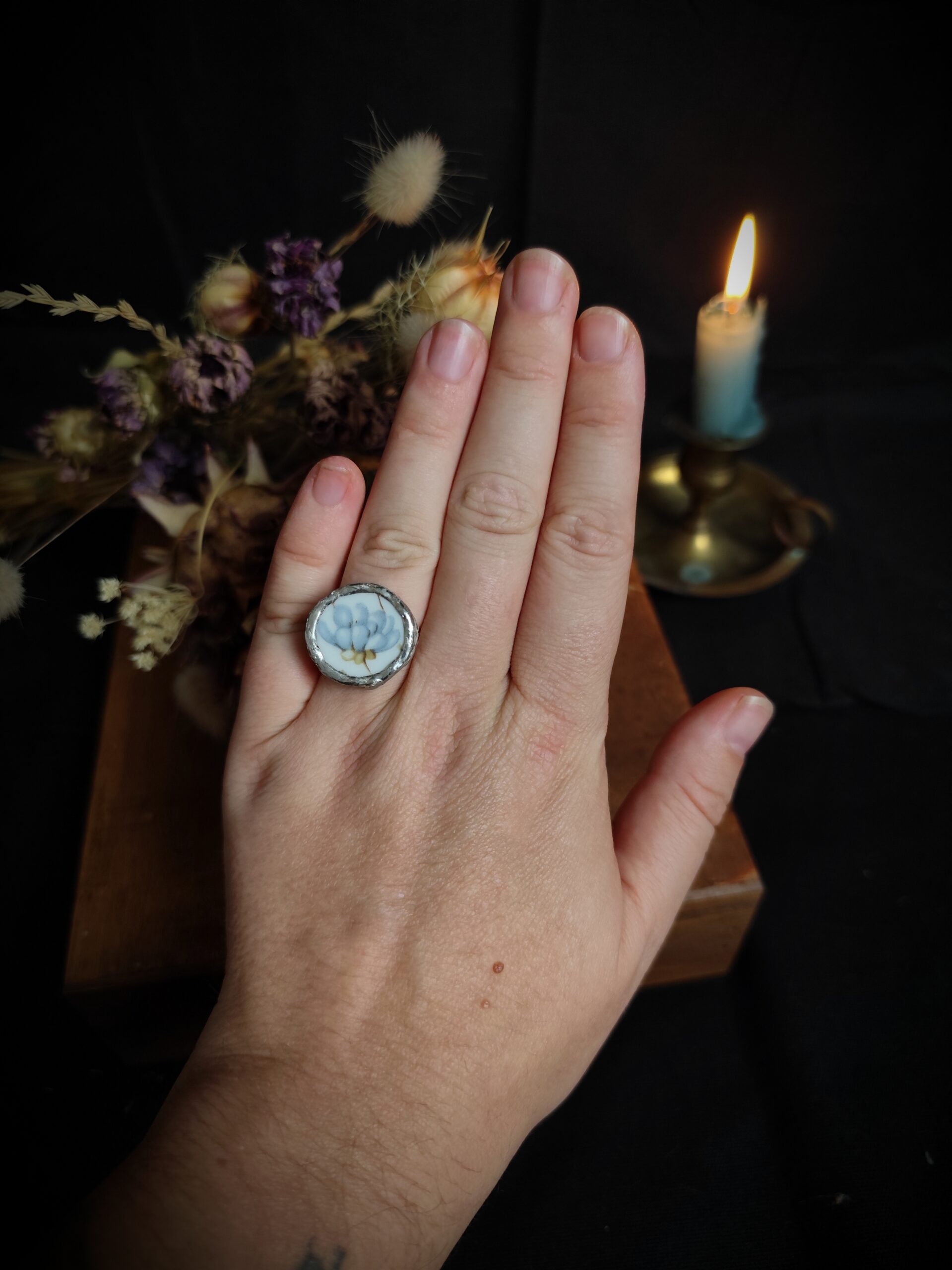 Bague réglable fleurie bleue - Collection "Fleurs Sauvées" – Image 7