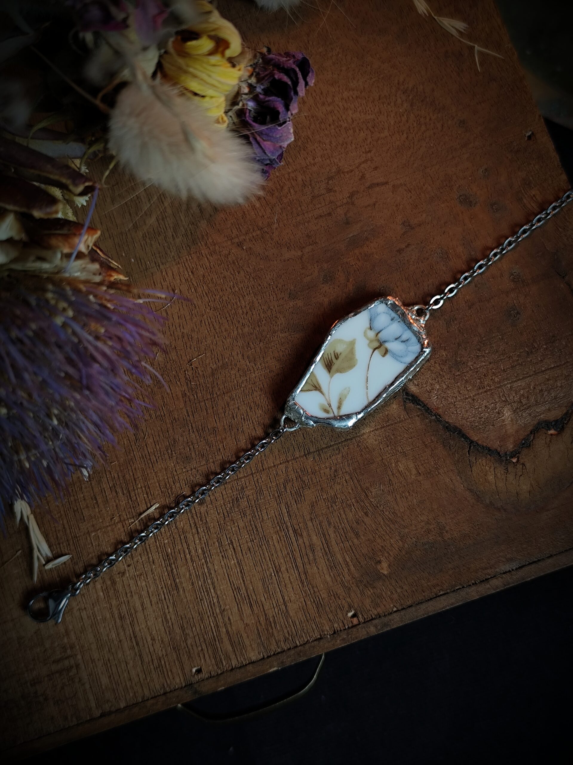 Bracelet fleuri bleu - Collection "Fleurs Sauvées"